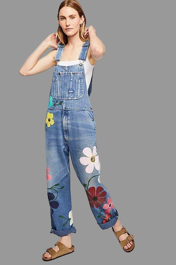 Sofia | Tuta Donna in Denim Vintage con Ricami Artistici e Spalline Regolabili 2