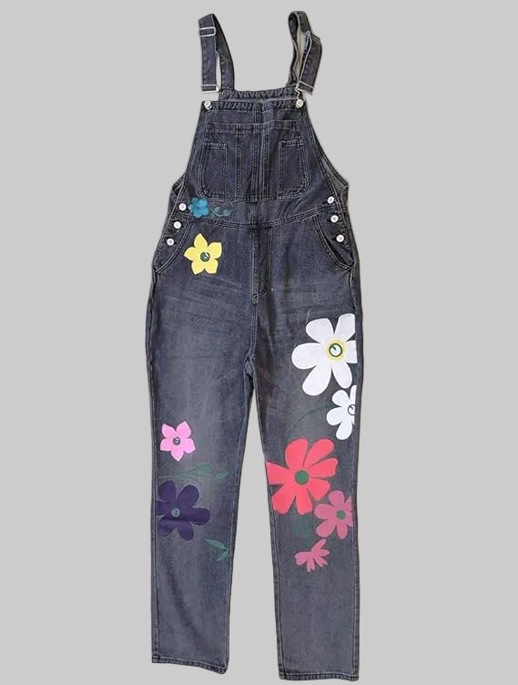 Sofia | Tuta Donna in Denim Vintage con Ricami Artistici e Spalline Regolabili 6