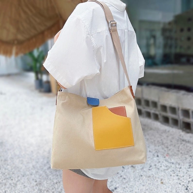 Sophia | Borsa tote moderna in tela e pelle sintetica con blocchi di colore 0