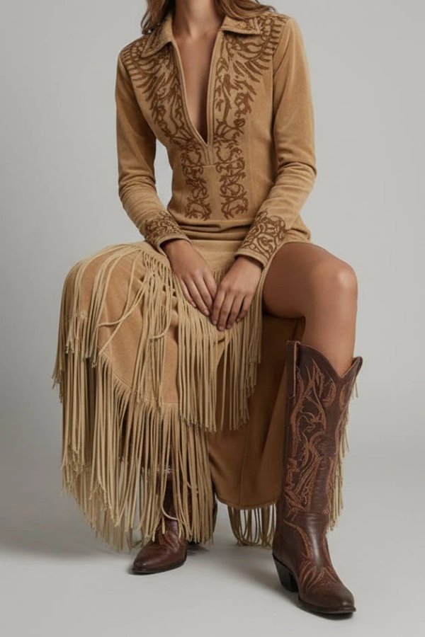 Stella | Abito lungo con frange in stile western 2