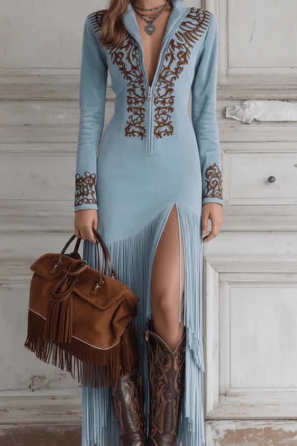 Stella | Abito lungo con frange in stile western 4