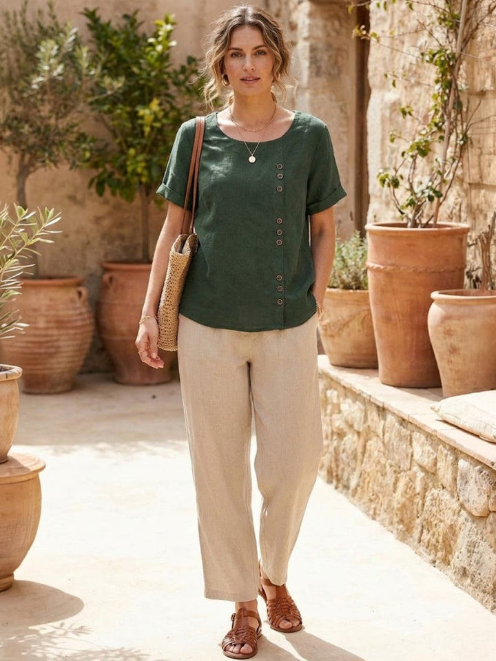 Taylor | Camicetta da donna in lino con scollo rotondo e bottoni 1