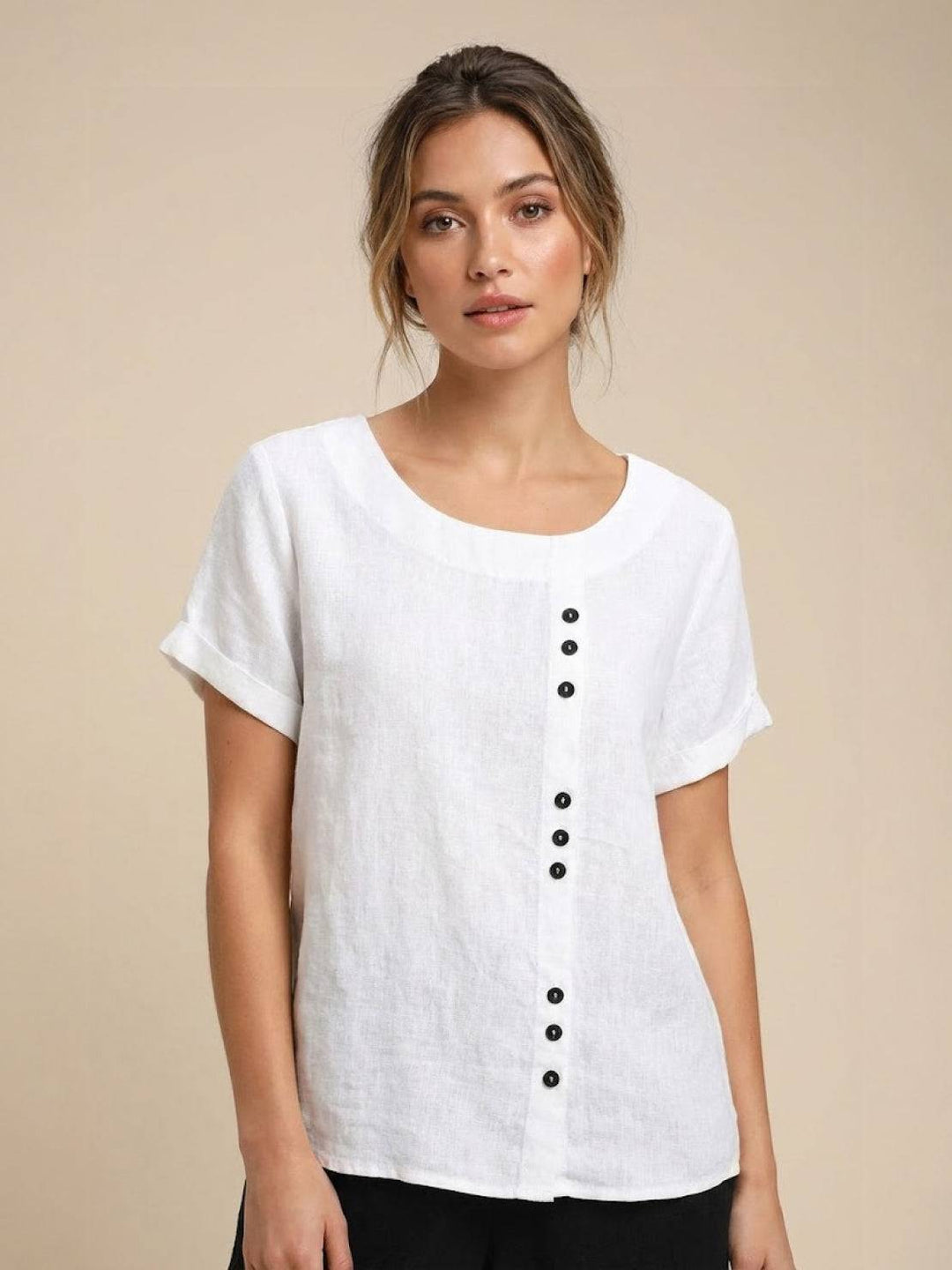 Taylor | Camicetta da donna in lino con scollo rotondo e bottoni 10