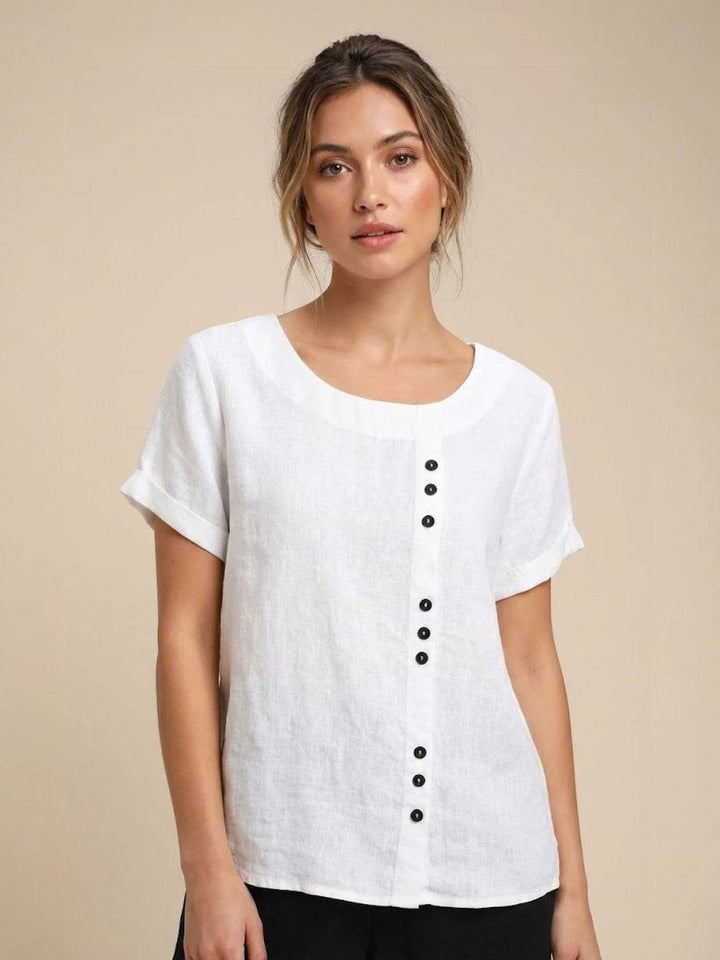 Taylor | Camicetta da donna in lino con scollo rotondo e bottoni 10
