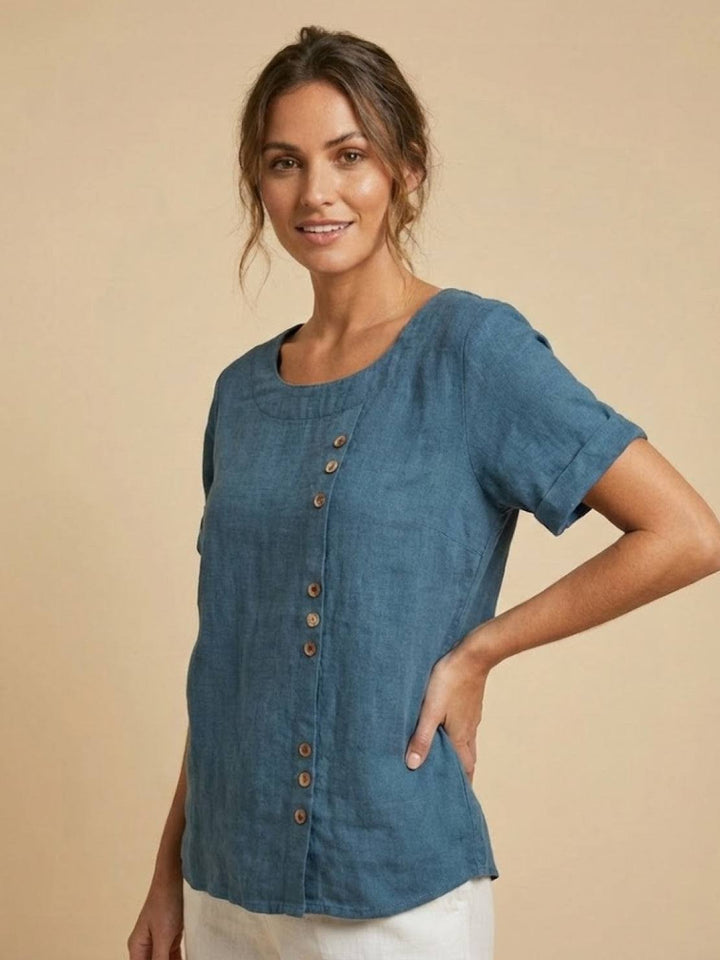 Taylor | Camicetta da donna in lino con scollo rotondo e bottoni 7
