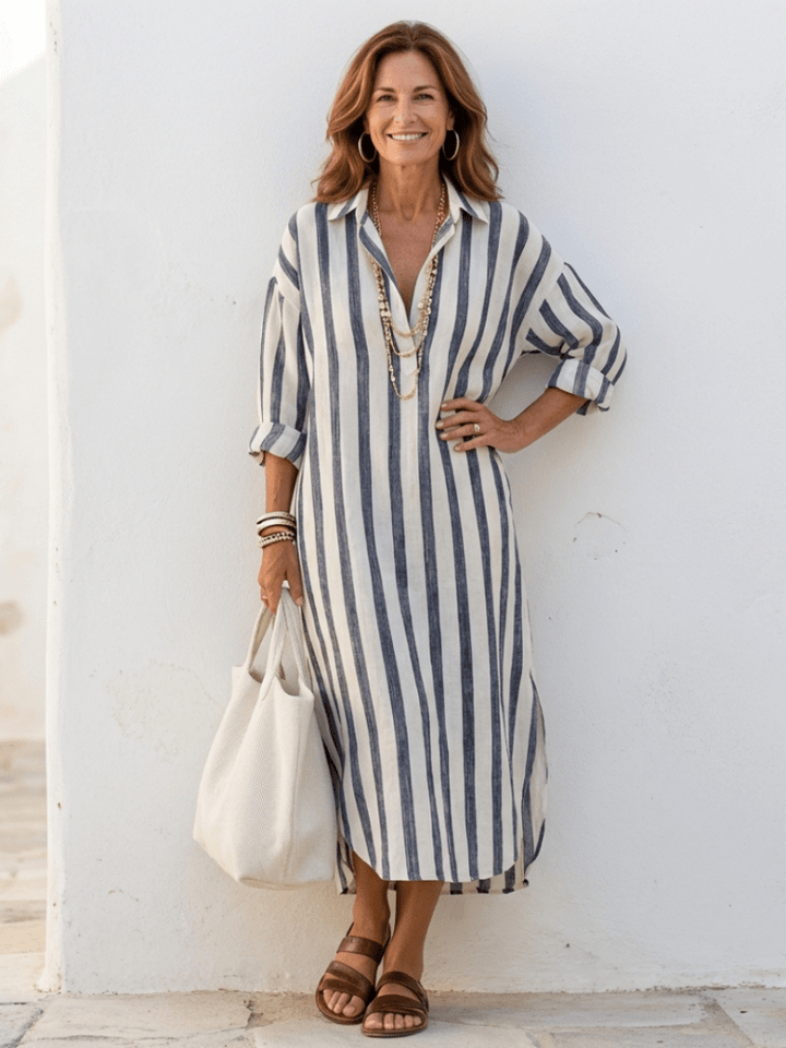 Trevon | Elegante Abito Chemisier Donna a Righe 0