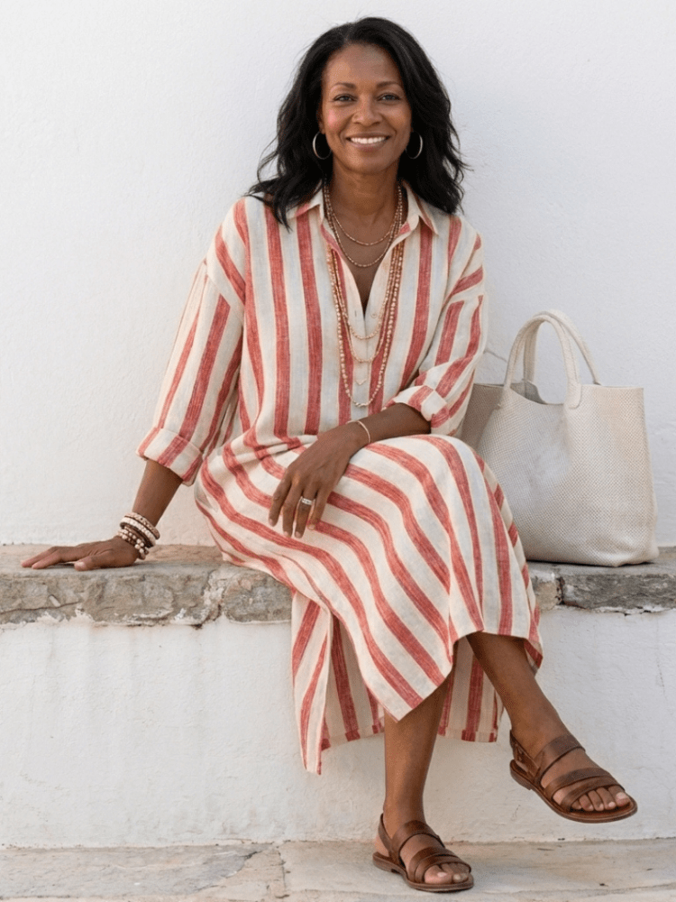 Trevon | Elegante Abito Chemisier Donna a Righe 5