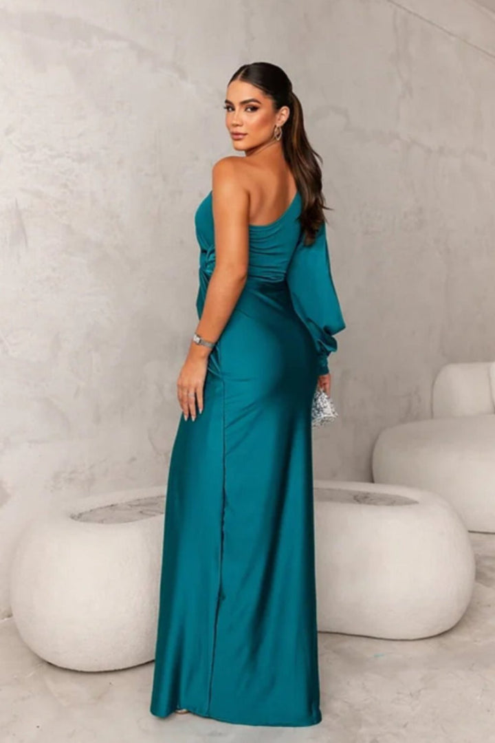 Valentina | Abito Elegante Asimmetrico in Raso con Spacco 1