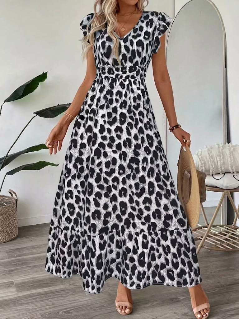 Vespera | Abito Midi Elegante con Scollo a V e Stampa Artistica 5