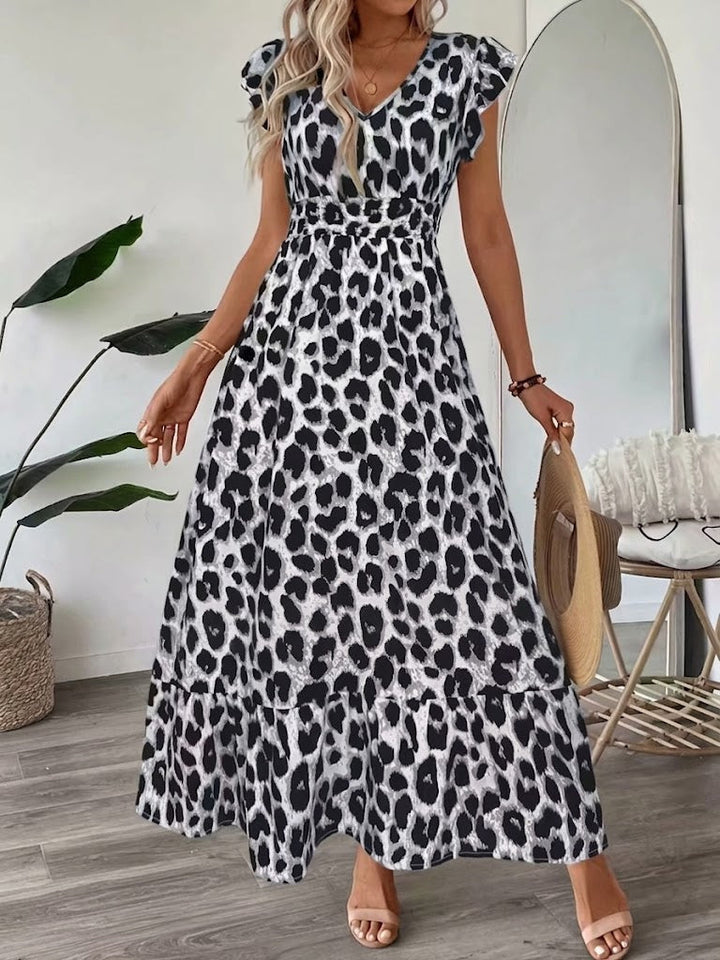Vespera | Abito Midi Elegante con Scollo a V e Stampa Artistica 5