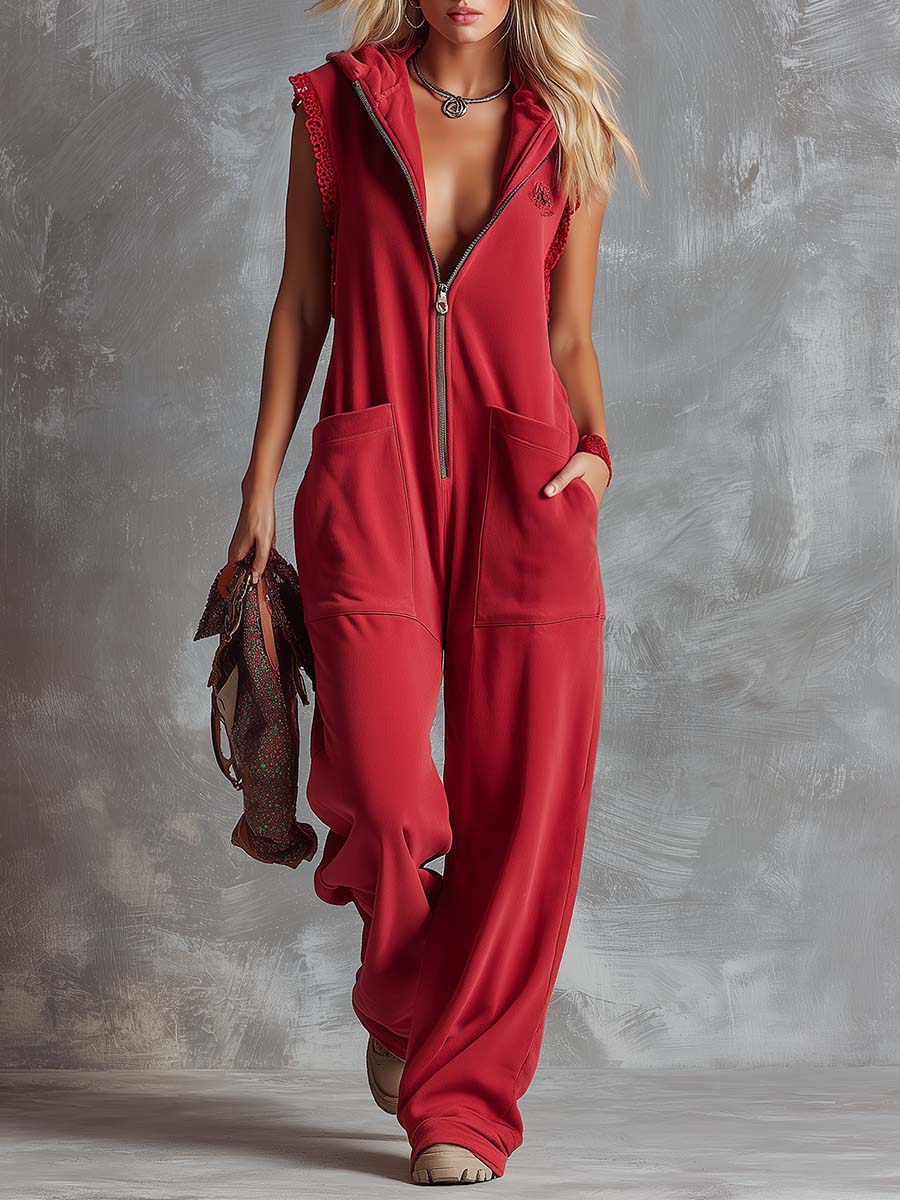 Vespera | Tuta Elegante Donna con Cappuccio, Rossa, Comoda e Moderna 0