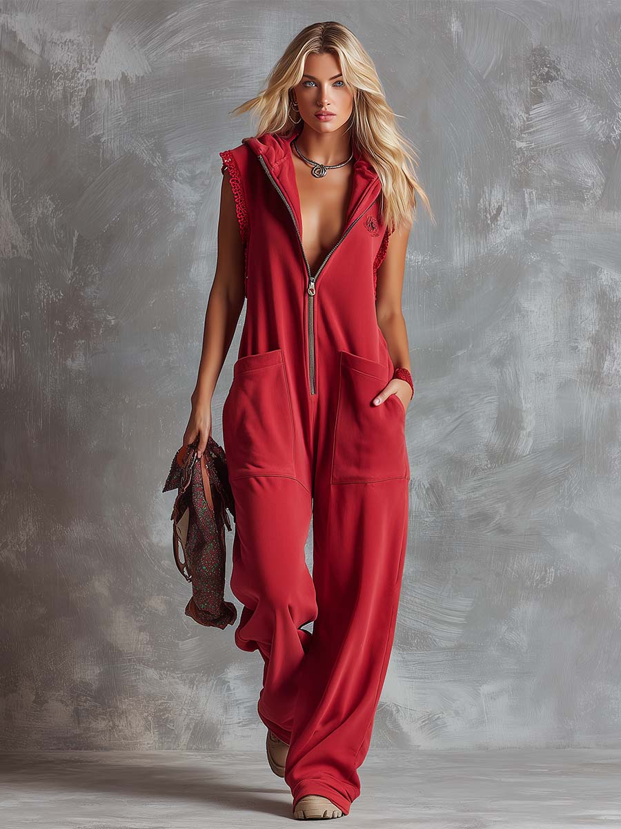 Vespera | Tuta Elegante Donna con Cappuccio, Rossa, Comoda e Moderna 1