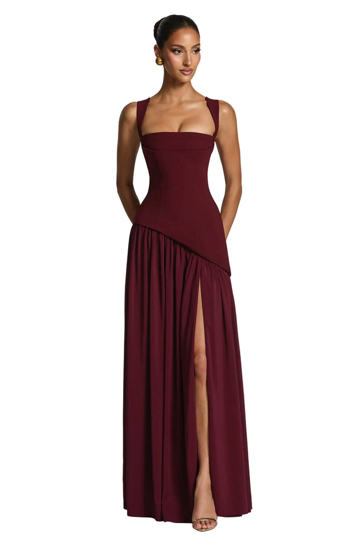 Victoria | Abito lungo glamour con scollo quadrato 0
