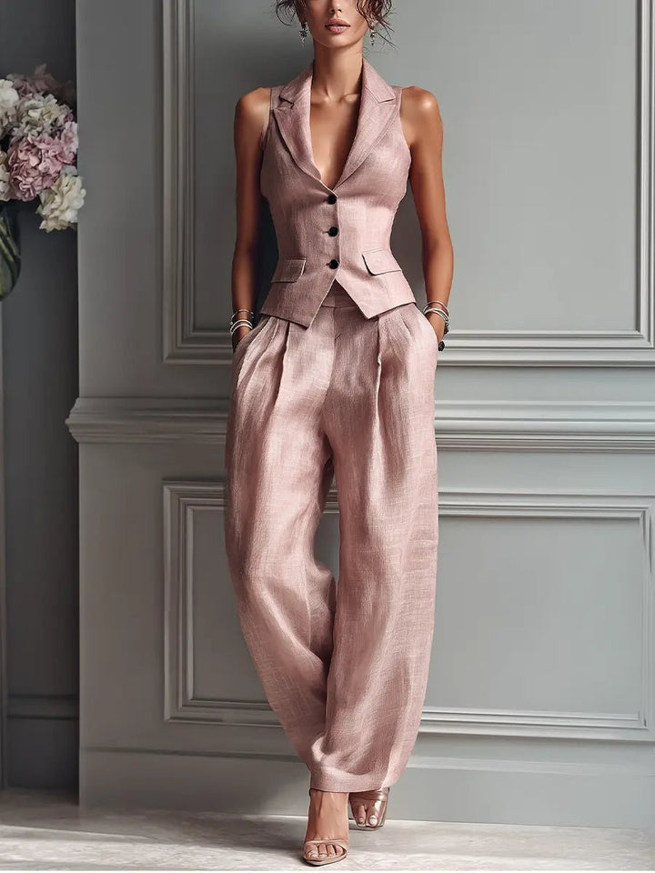 Victoria | Elegante completo due pezzi in lino con gilet su misura 0
