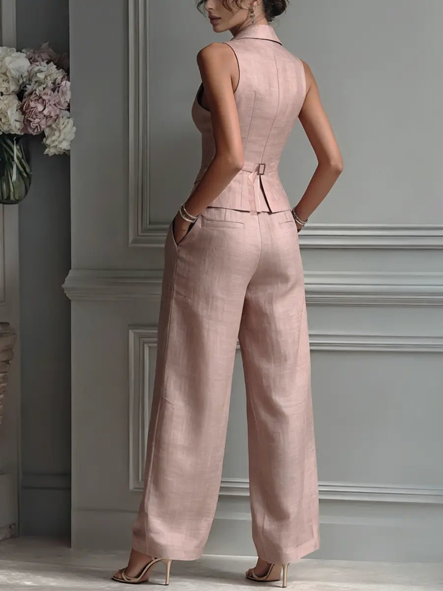 Victoria | Elegante completo due pezzi in lino con gilet su misura 3