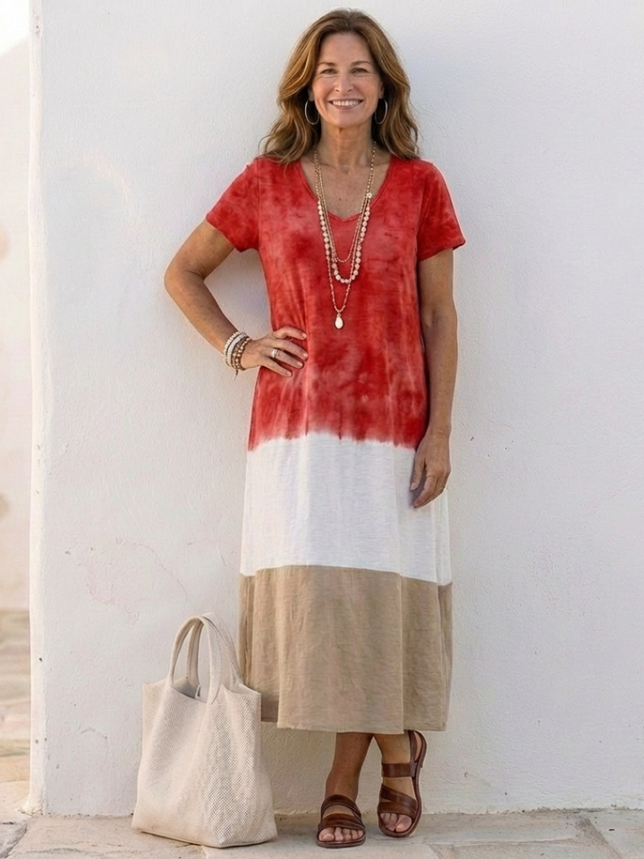 Vittoria | Abito Midi Elegante con Scollo a V e Design a Blocchi di Colore per Donna 2