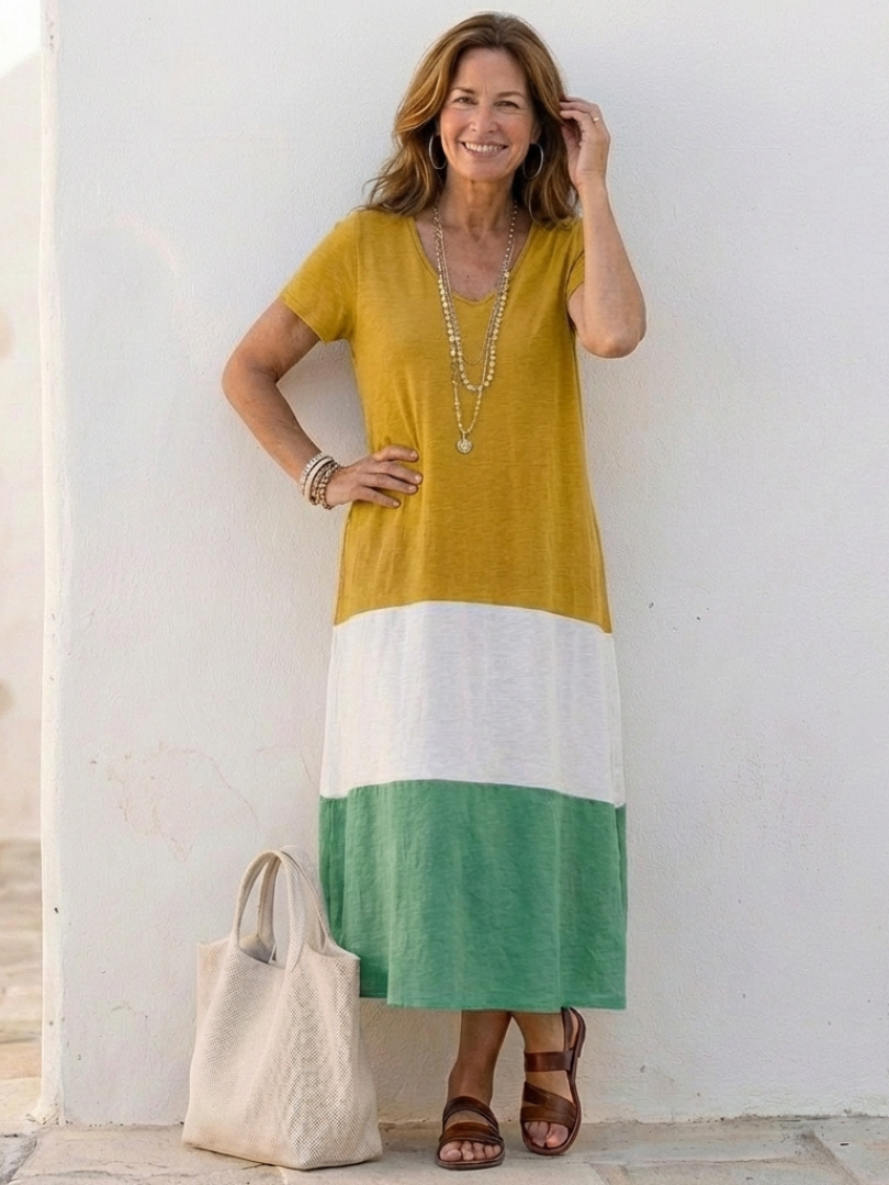 Vittoria | Abito Midi Elegante con Scollo a V e Design a Blocchi di Colore per Donna 4
