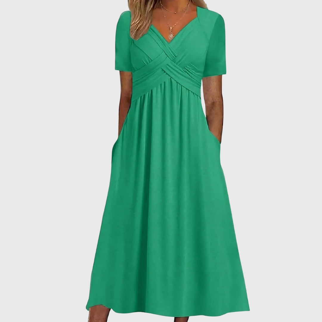 Vittoria | Elegante Abito Midi Donna con Scollo a V – Stile Classico per Cerimonia e Occasioni Speciali 0