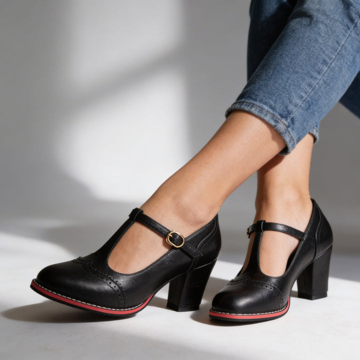Vittoria | Mary Jane Tacco Largo Elegante Comodo Stile Vintage 3