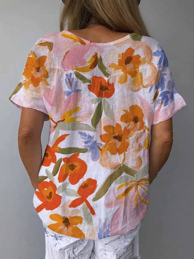 Zara | Comodo Top Floreale Retrò con Scollo a V 0