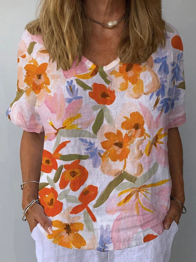 Zara | Comodo Top Floreale Retrò con Scollo a V 1