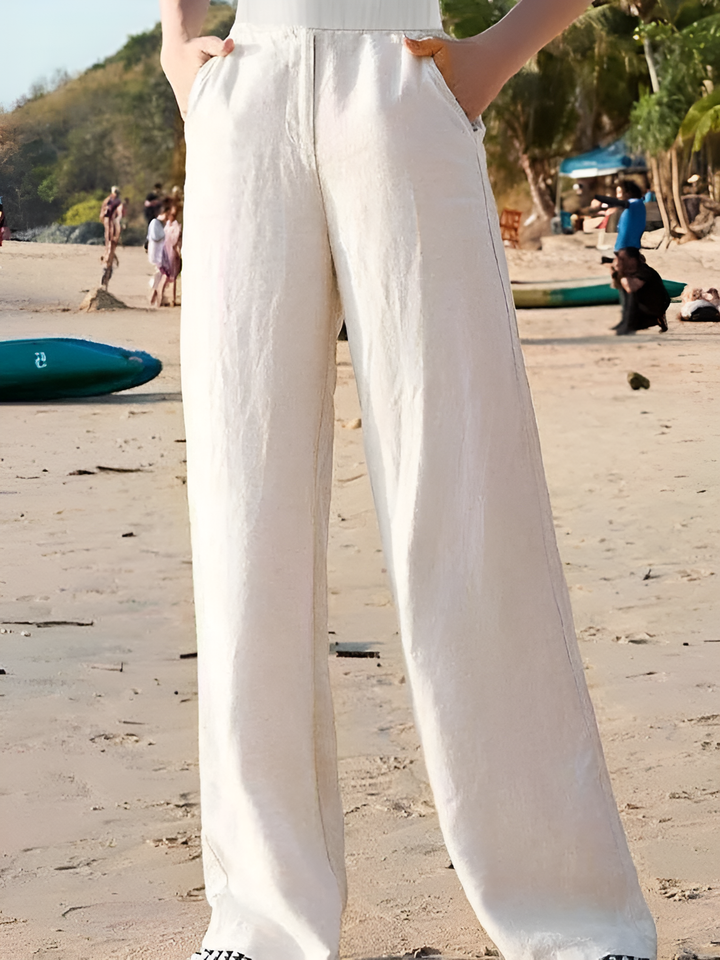 Alessia | Pantaloni classici ed eleganti a gamba larga in puro lino