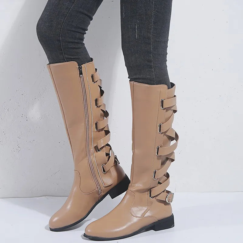 Elisa | Fashionable Equestrian-Style Knee-High Boots with Back Buckle