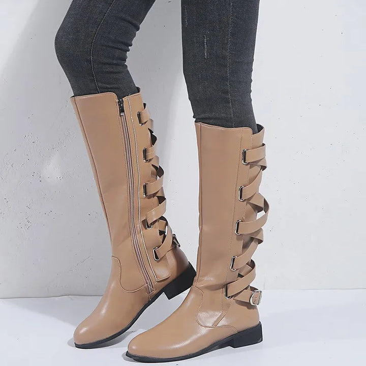 Elisa | Fashionable Equestrian-Style Knee-High Boots with Back Buckle