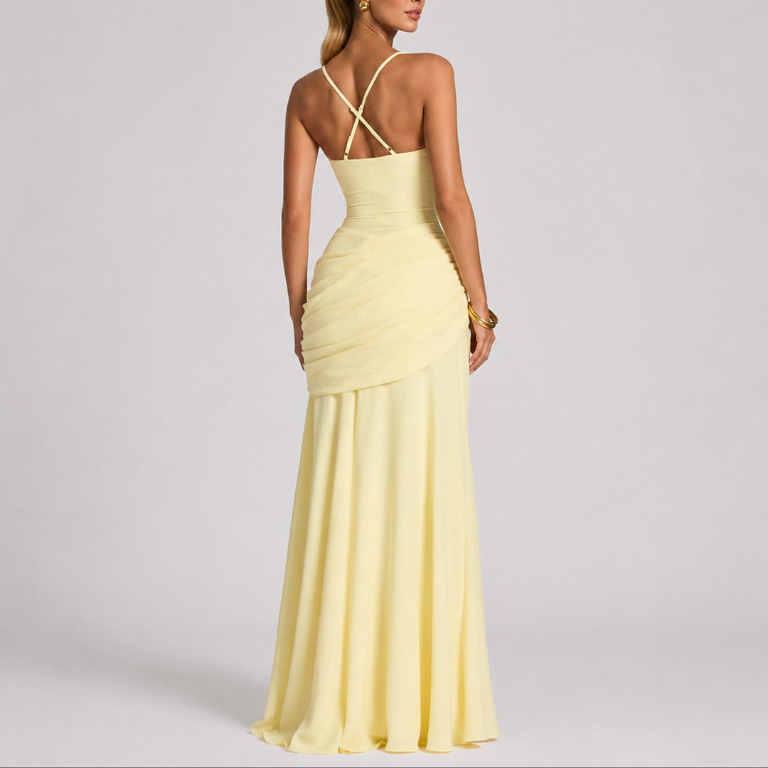 Aurora | Abito Maxi Drappeggiato con Scollo Quadrato per Matrimonio Autunnale
