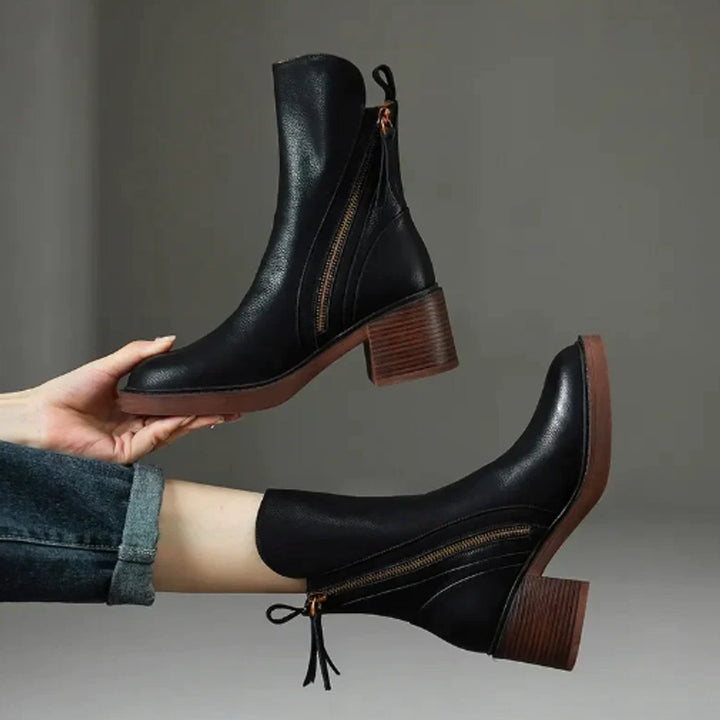 Clara | Smooth Leather Ankle Boots with Block Heel