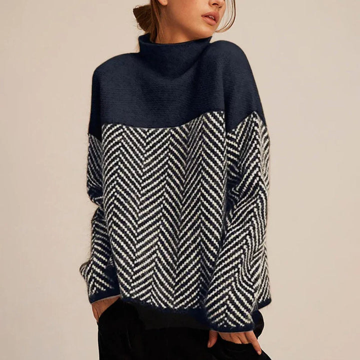 Greta | Turtleneck Sweater – Oversized Chevron Design for Women