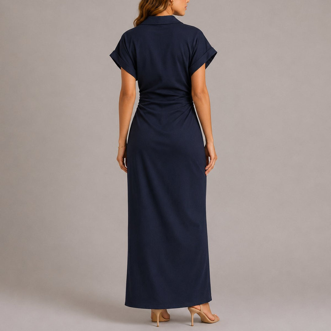 Beatrice | Maxi Shirt Dress with Ruched Waist for an Autumn Wedding
