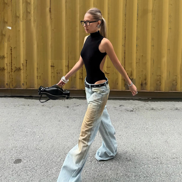 Lisa | Jeans Donna a Gamba Larga con Lavaggio Vintage