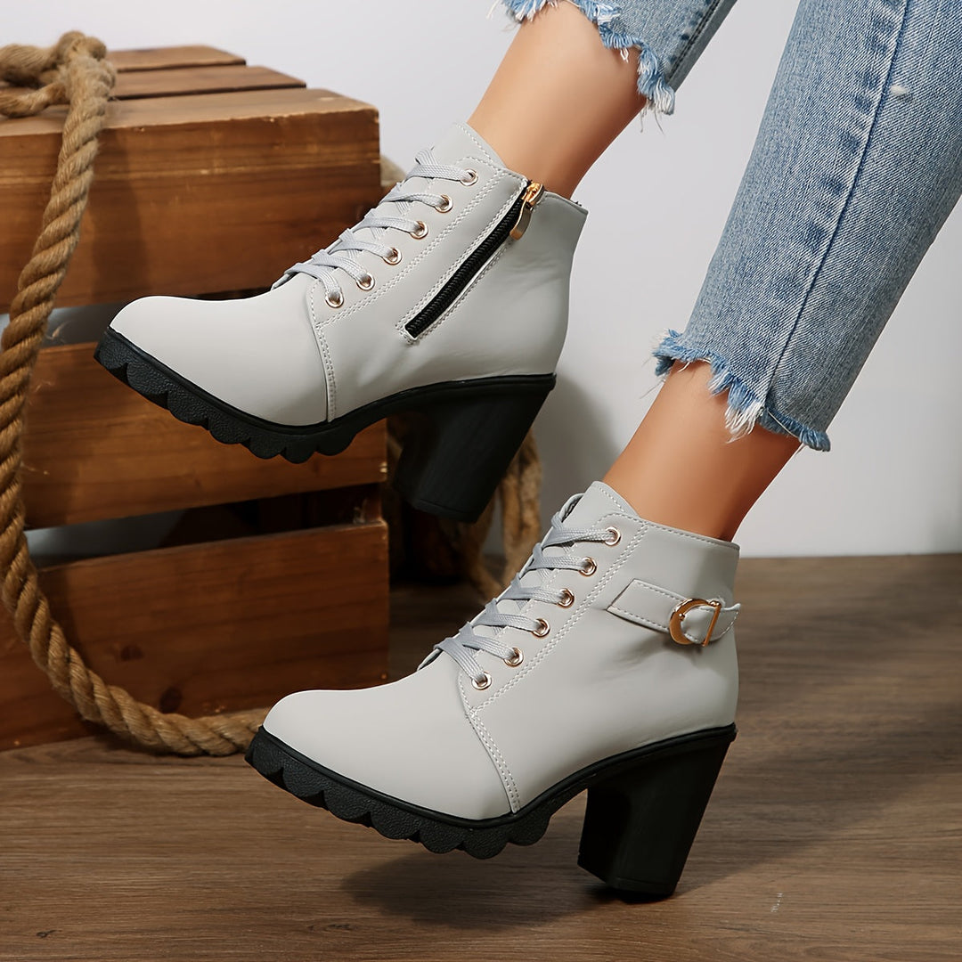 Livia | Schnürstiefeletten mit Blockabsatz und Profilsohle