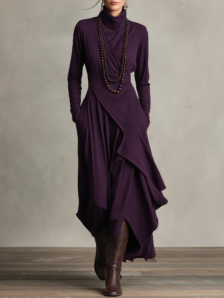 Elena | Edles langärmeliges Maxikleid mit Stehkragen