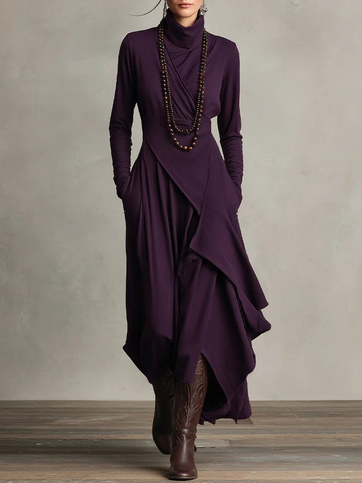 Elena | Edles langärmeliges Maxikleid mit Stehkragen