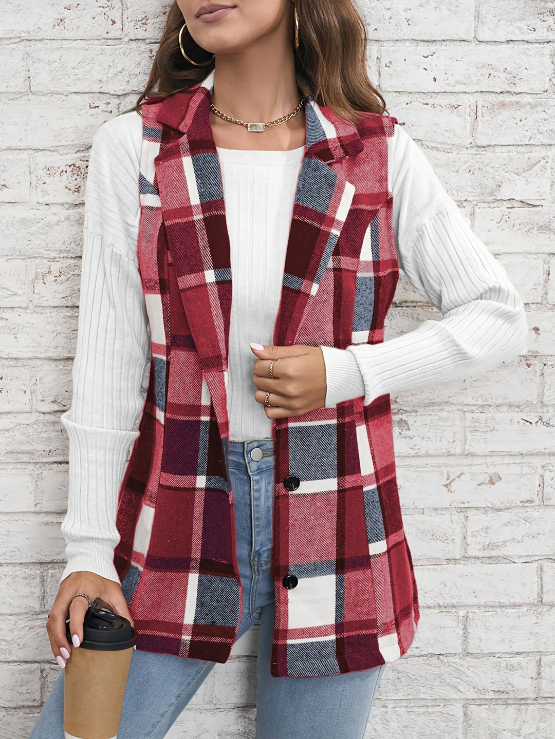 Valentina | Gilet Donna Lungo Scozzese Elegante in Lana Mista