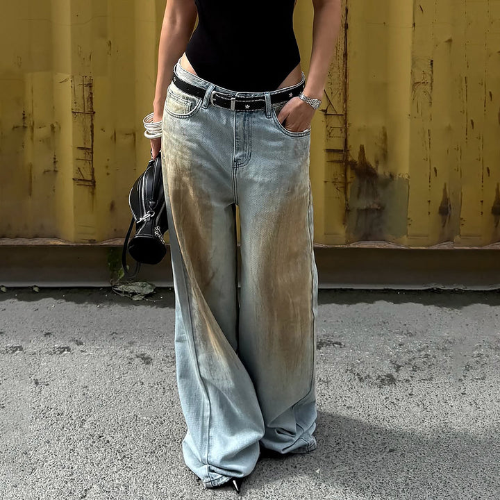 Lisa | Jeans Donna a Gamba Larga con Lavaggio Vintage