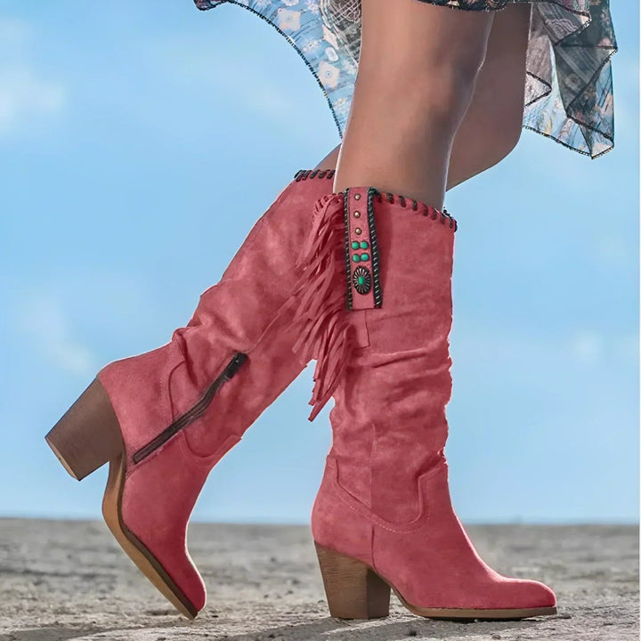 Aurora | Boho Suede Knee-High Boots with Fringes