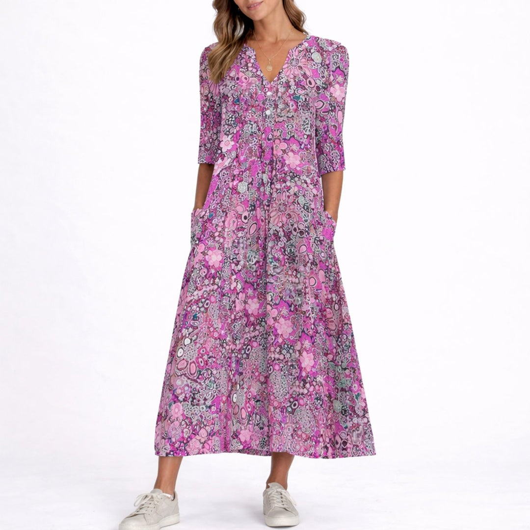 Valentina | Abito Midi Floreale con Scollo a V per Matrimonio Autunnale