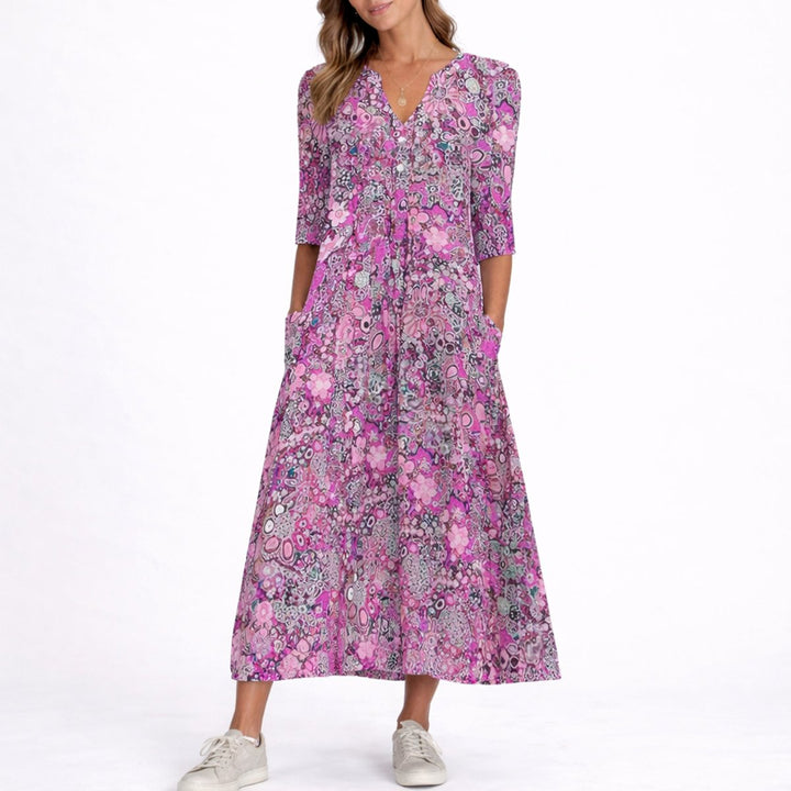 Valentina | Abito Midi Floreale con Scollo a V per Matrimonio Autunnale