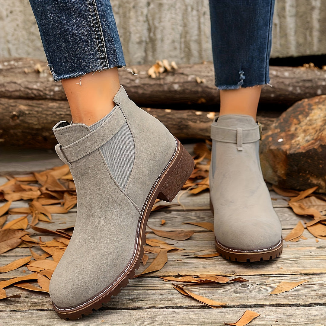Alessia | Suede-Look Chelsea Ankle Boots with Strap and Buckle