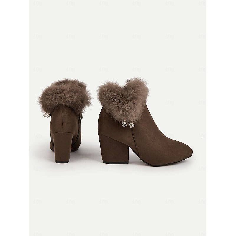 Claire | Ankle Boots – Fur-Trimmed Block Heel Elegante