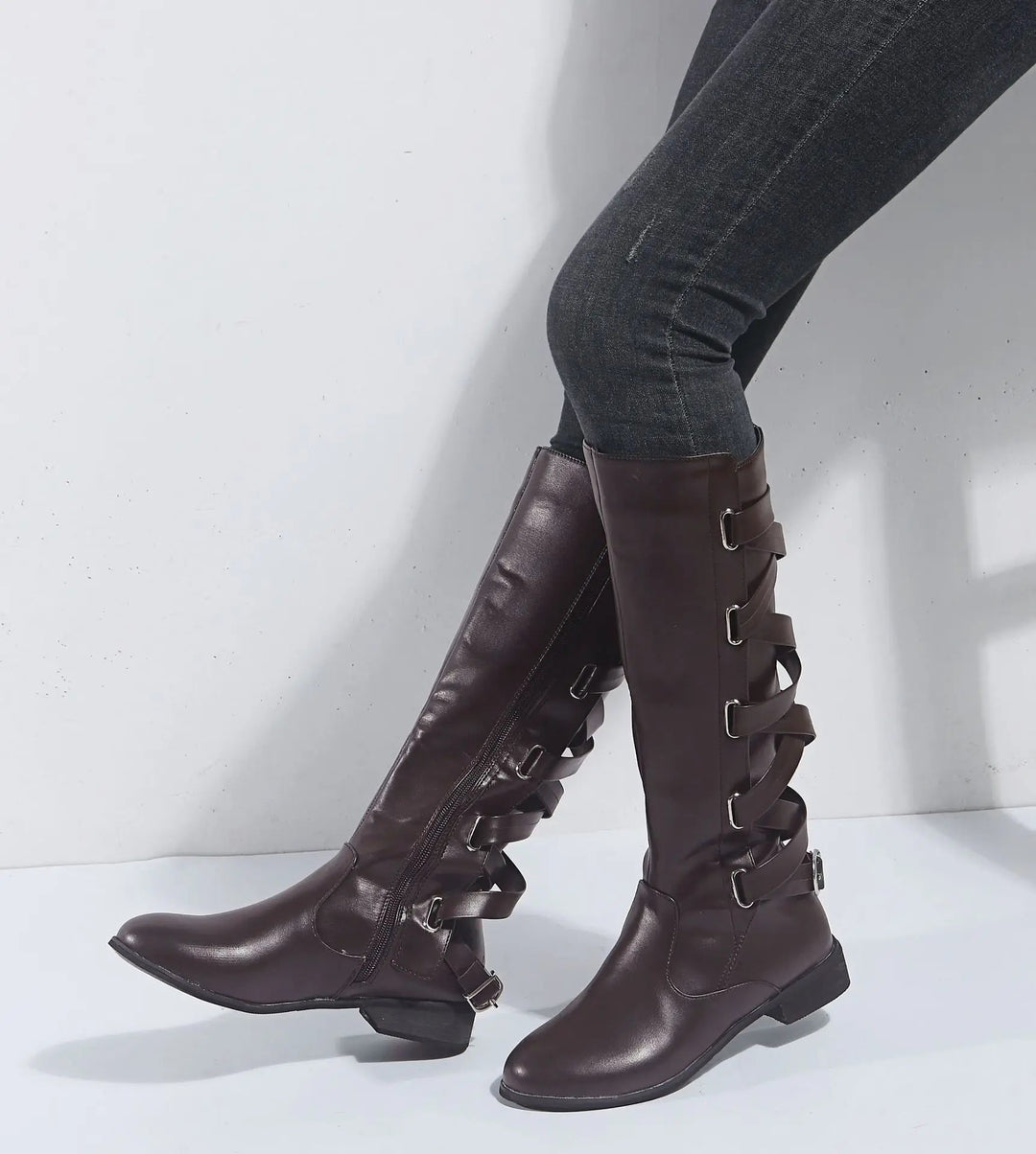 Elisa | Fashionable Equestrian-Style Knee-High Boots with Back Buckle