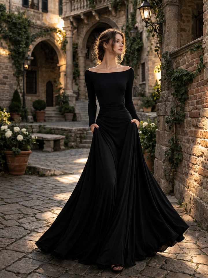 Maris | Maxi Dress – Elegant Draped Long Sleeve Style