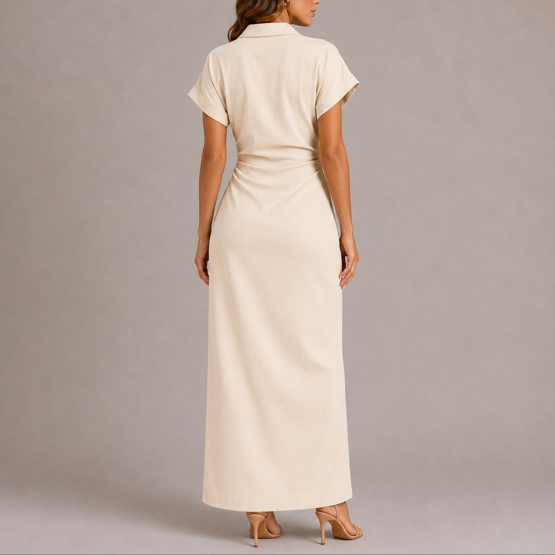 Beatrice | Maxi Shirt Dress with Ruched Waist for an Autumn Wedding
