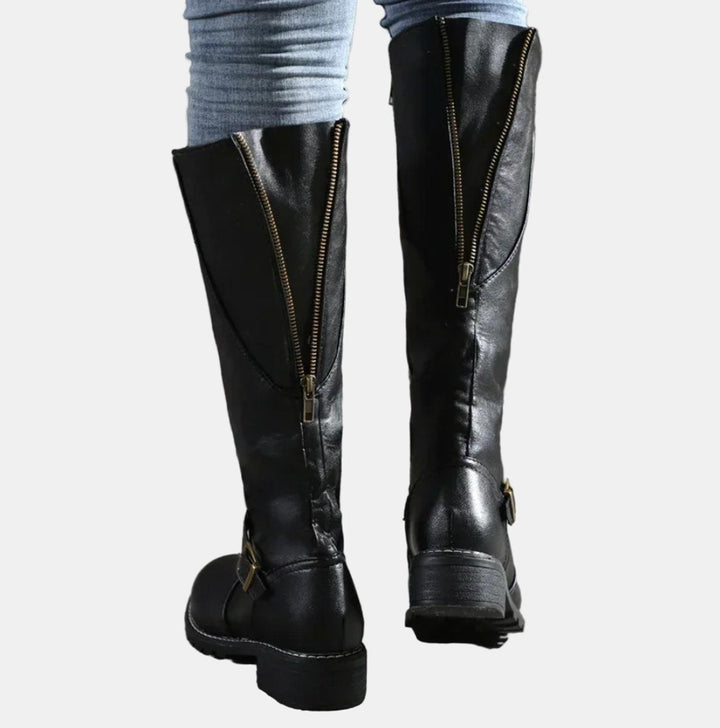 Elodie | Knee-High Boots with Buckle and Low Heel