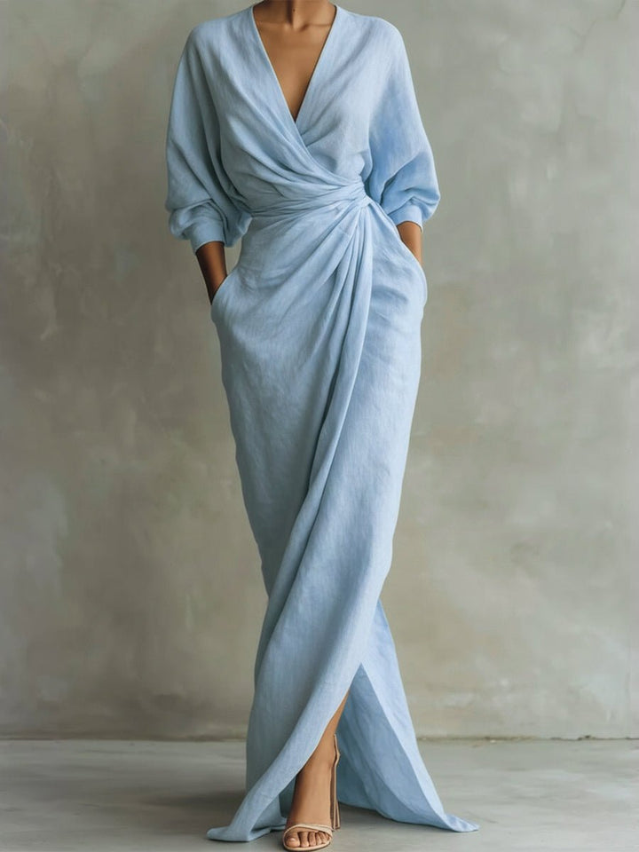 Valentina | Elegantes langärmeliges Maxikleid mit V-Ausschnitt