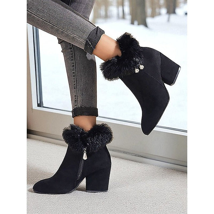Claire | Ankle Boots – Fur-Trimmed Block Heel Elegante