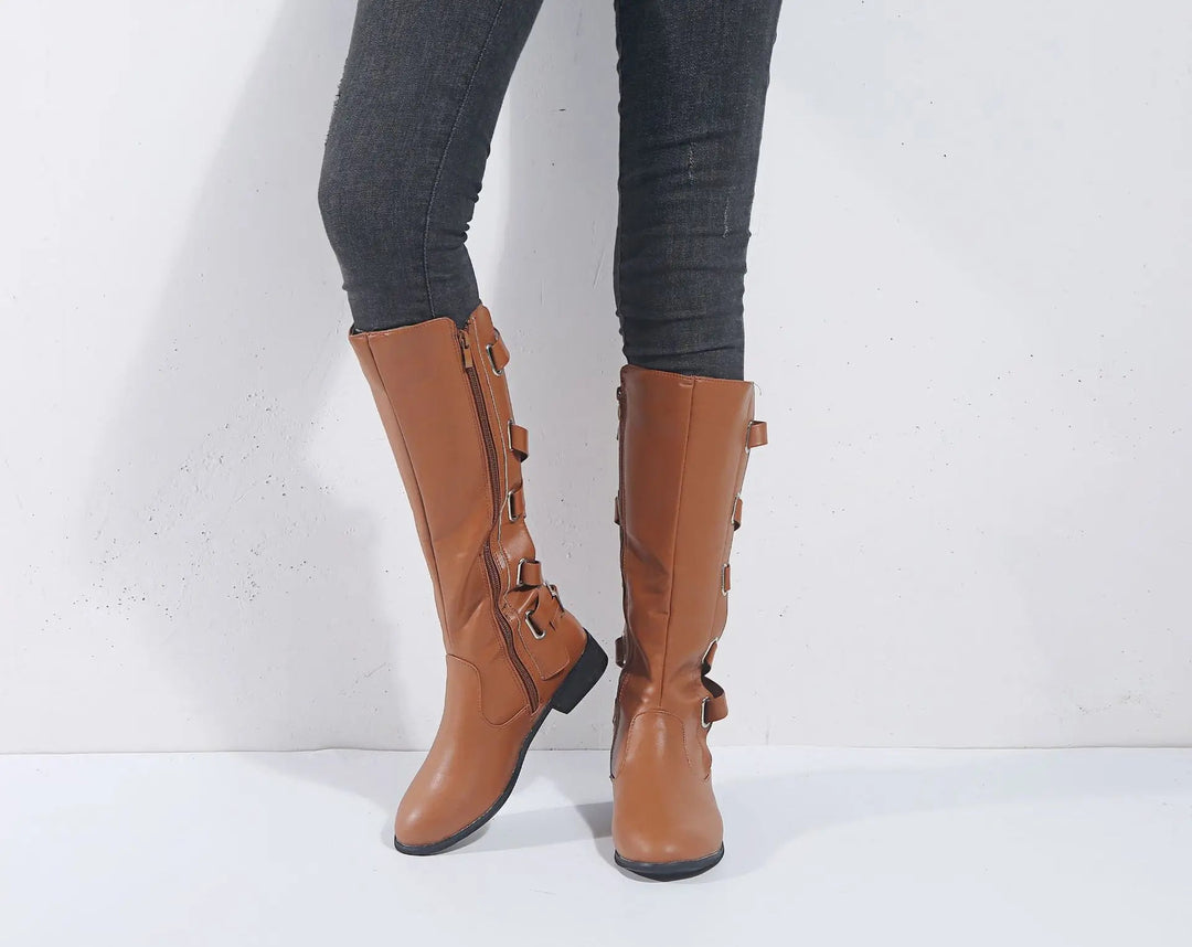 Elisa | Fashionable Equestrian-Style Knee-High Boots with Back Buckle